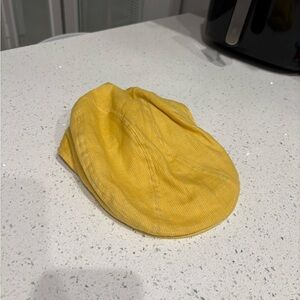 Yellow Hat Flat Cap Newsboy Cabbie Dobbs USA Yellow Gray Stripe Irish Linen L/XL